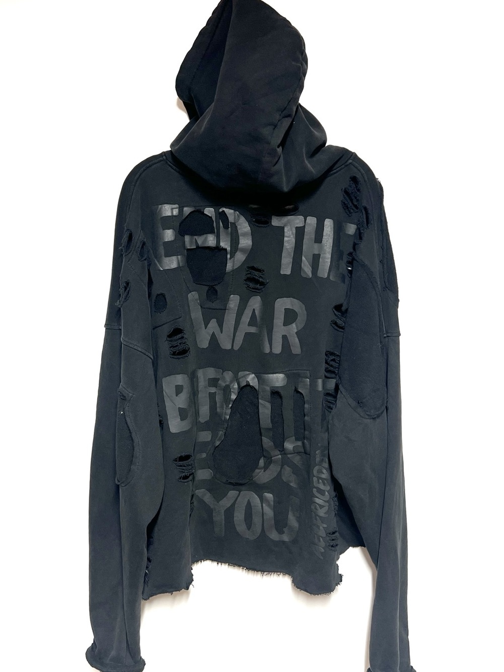 Aelfric Eden "End The War Before It Ends You" Distressed Black Hoodie Mens L